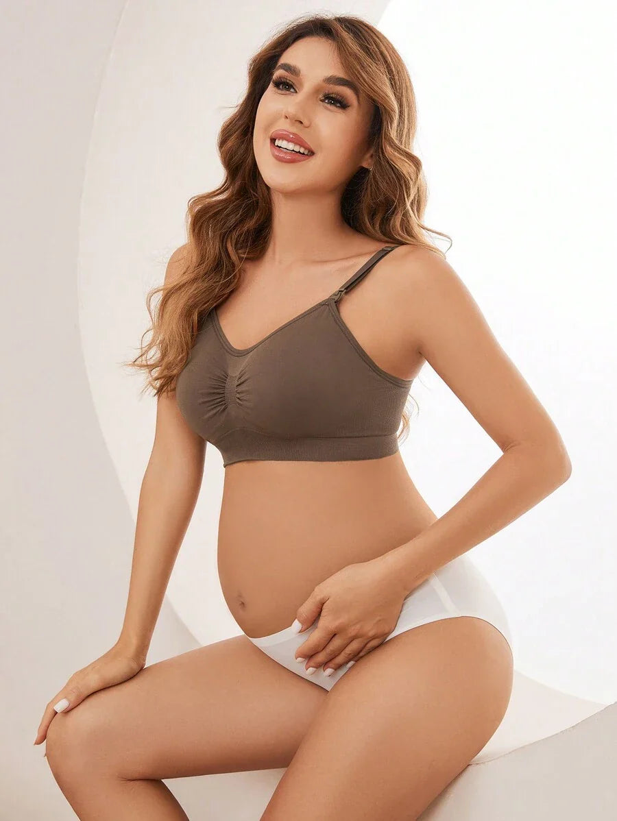 Maternity Nursing Bra Set 5 Pack - Nylon Seamless Front Clasp Wireless Breastfeeding, Pregnancy
