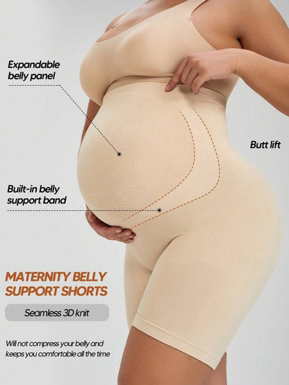 Soft Expandable Panel Maternity Shorts - Pink Seamless High Waist Comfort