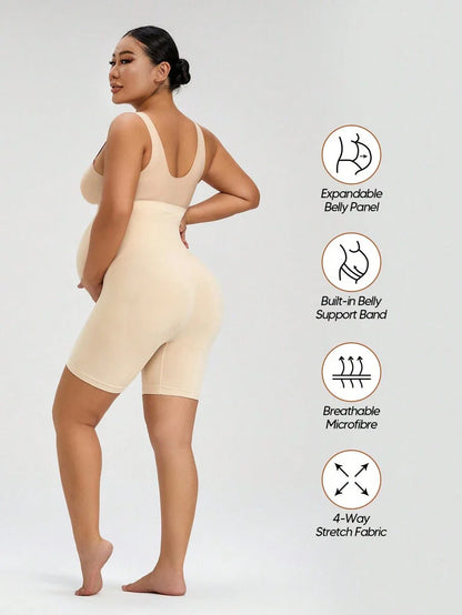 Soft Expandable Panel Maternity Shorts - Pink Seamless High Waist Comfort
