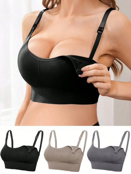 3-Pack Seamless Nursing Bra Set - High Rise Wireless Maternity Bras with Adjustable Straps and Medium Stretch