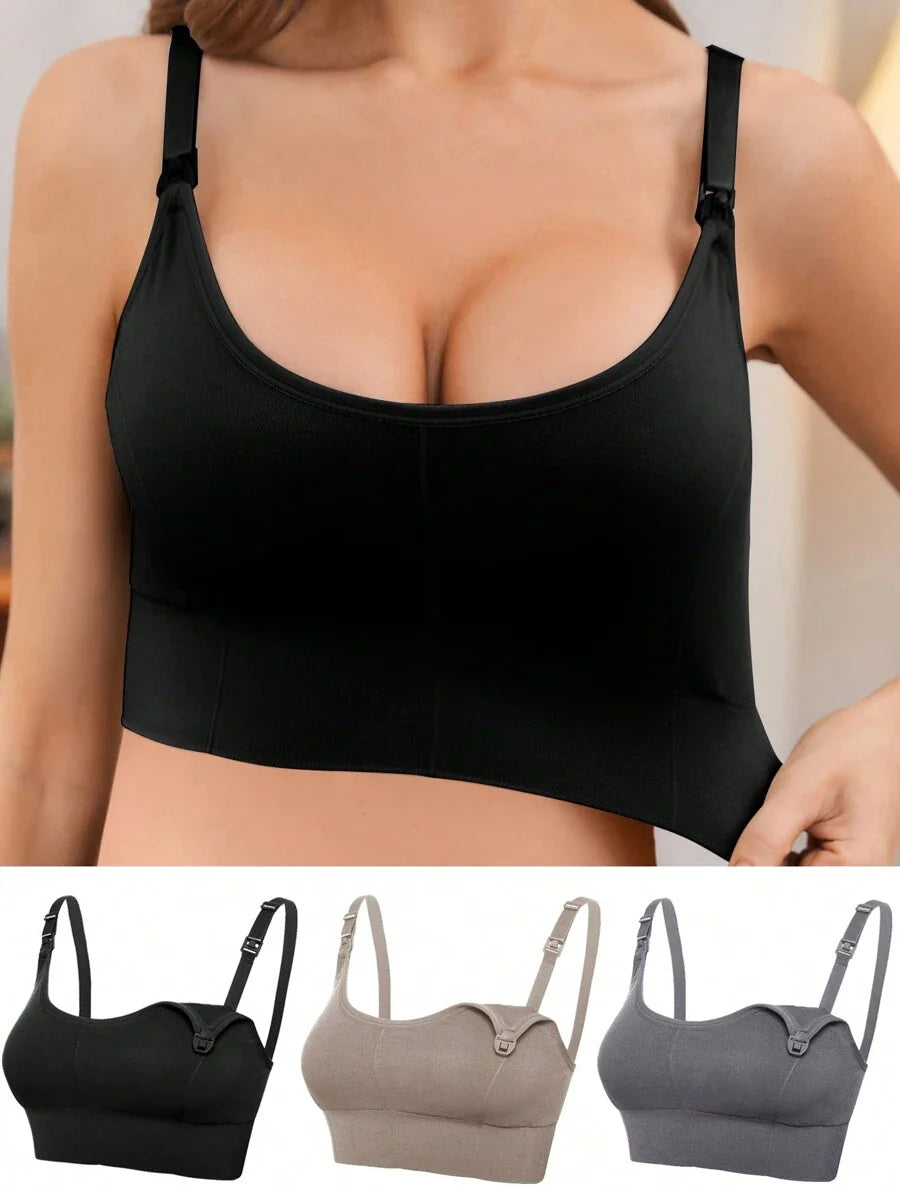 3-Pack Seamless Nursing Bra Set - High Rise Wireless Maternity Bras with Adjustable Straps and Medium Stretch