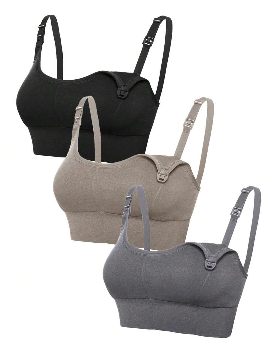 3-Pack Seamless Nursing Bra Set - High Rise Wireless Maternity Bras with Adjustable Straps and Medium Stretch