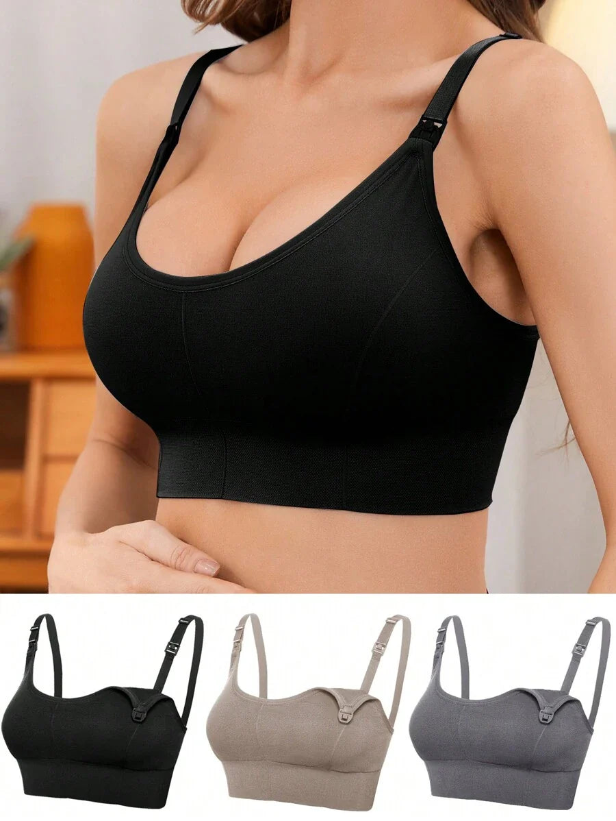 3-Pack Seamless Nursing Bra Set - High Rise Wireless Maternity Bras with Adjustable Straps and Medium Stretch