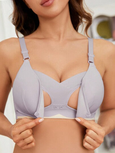 Mauve Purple Maternity Nursing Bralette Wireless High Rise Support Bra with Cut Out Detail and Adjustable Straps for Daily Wear