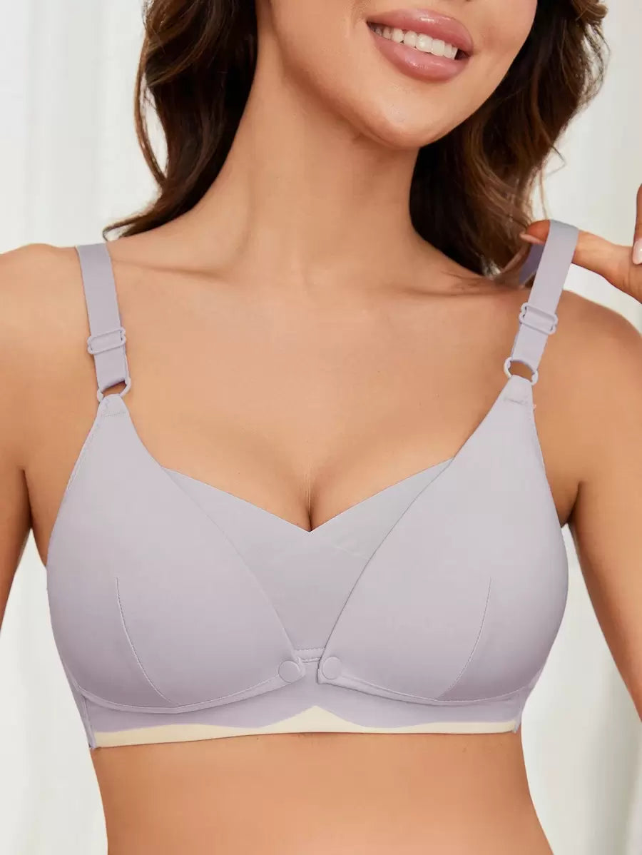 Mauve Purple Maternity Nursing Bralette Wireless High Rise Support Bra with Cut Out Detail and Adjustable Straps for Daily Wear