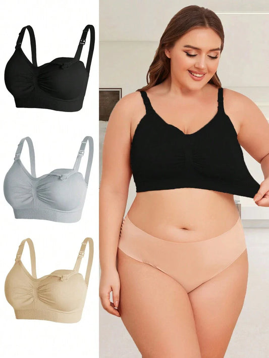 Maternity Nursing Bra 3 Pack - Plus Size Comfortable Supportive Multi Color, Postpartum Breastfeeding