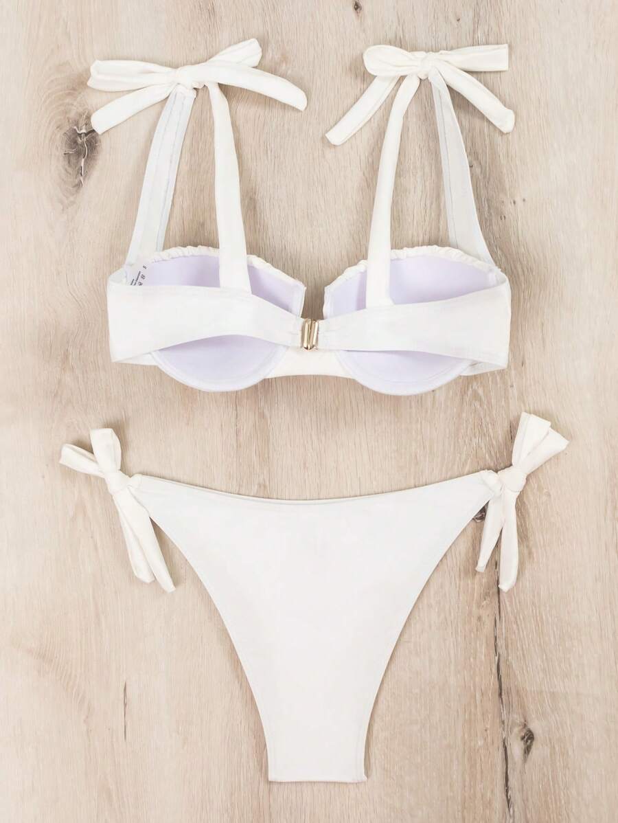 Swim Vcay Summer Beach Women's Solid Color Pleated Bikini Set