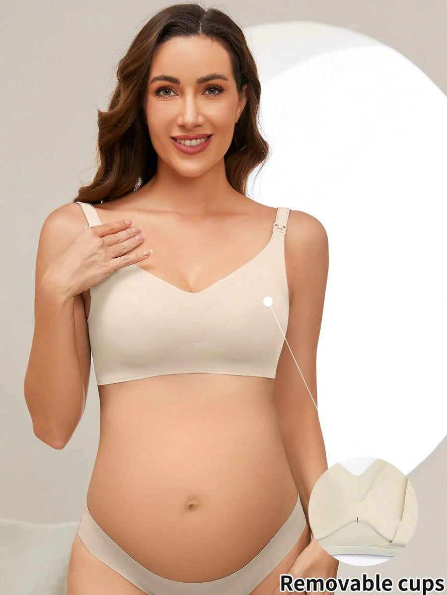 Maternity Solid Color Adjustable Strap Nursing Bra Women Comfortable Wireless Breastfeeding Support Bra