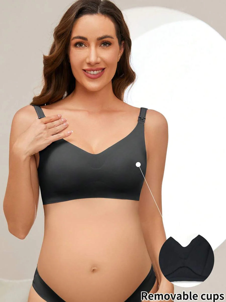 Maternity Solid Color Adjustable Strap Nursing Bra Women Comfortable Wireless Breastfeeding Support Bra