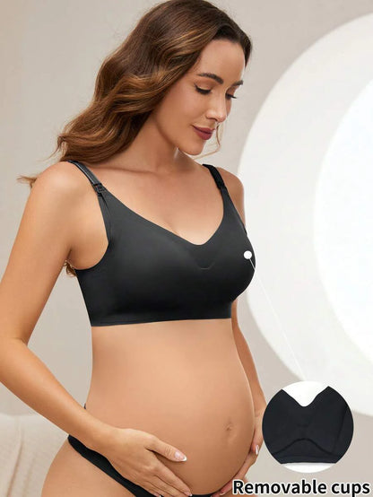 Maternity Solid Color Adjustable Strap Nursing Bra Women Comfortable Wireless Breastfeeding Support Bra