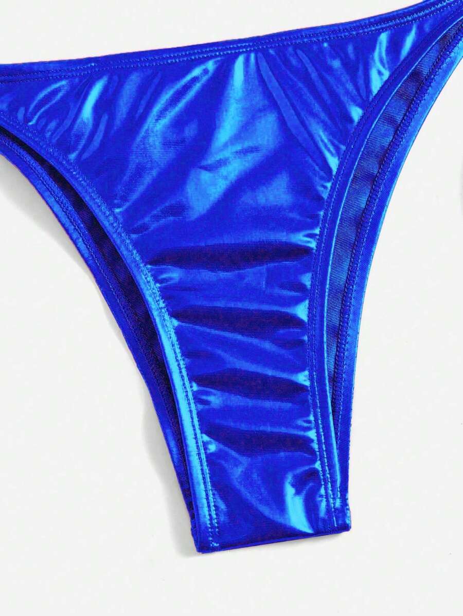 Swim Vcay Solid Color Halter Twist Split Bikini Set For Summer Beach Vacation