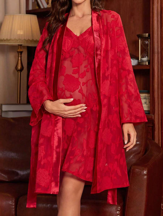Maternity Lace Mesh Sleepwear Set - Elegant Pajama Soft Breathable Nursing, Pregnancy Postpartum