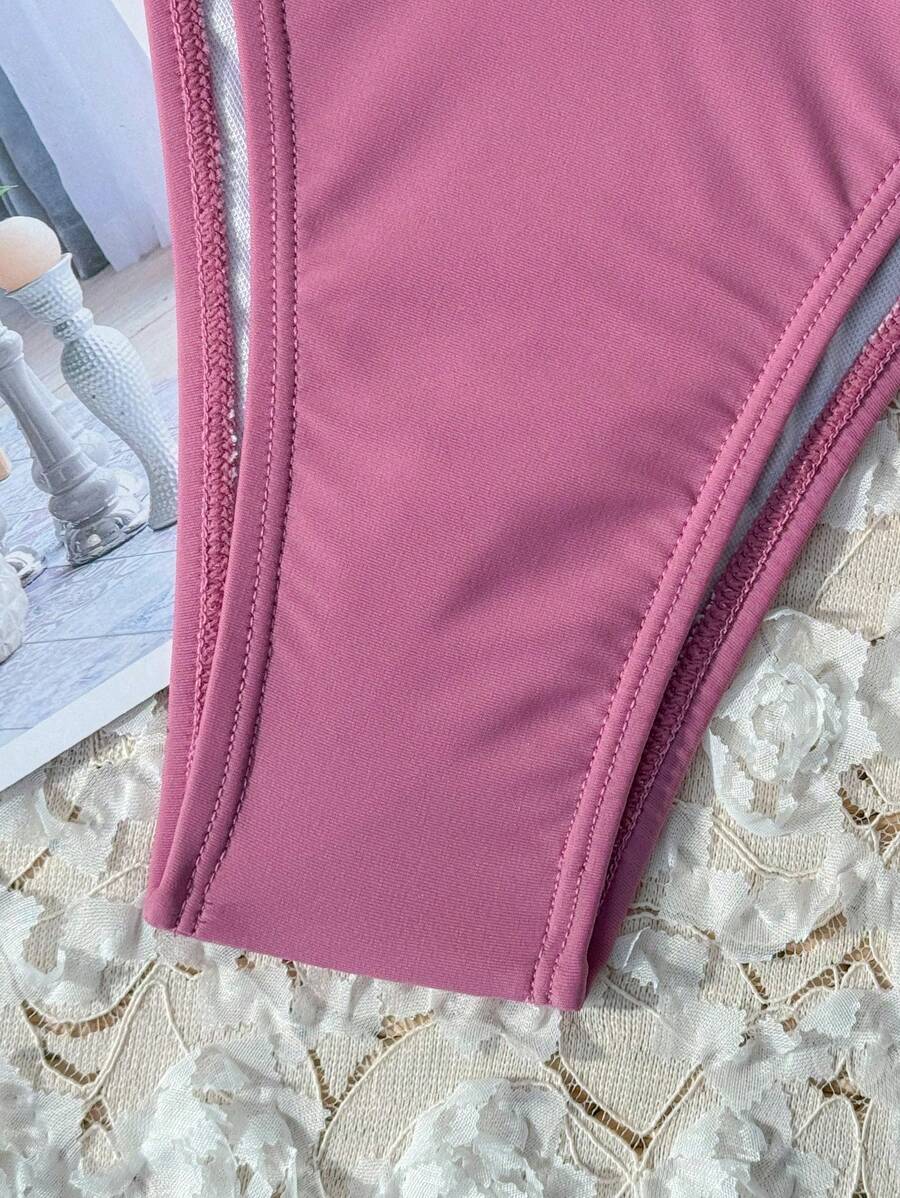 Swim Vcay Solid Color Bikini Swimming Suit For Beach Vacation, Strapless, Wireless For Summer