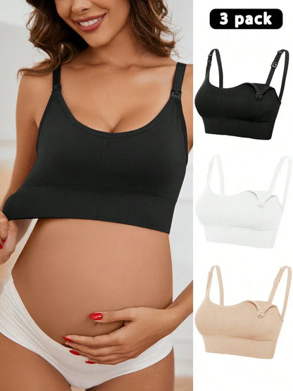 3-Pack Seamless Nursing Bra Set - High Rise Wireless Maternity Bras with Adjustable Straps and Medium Stretch
