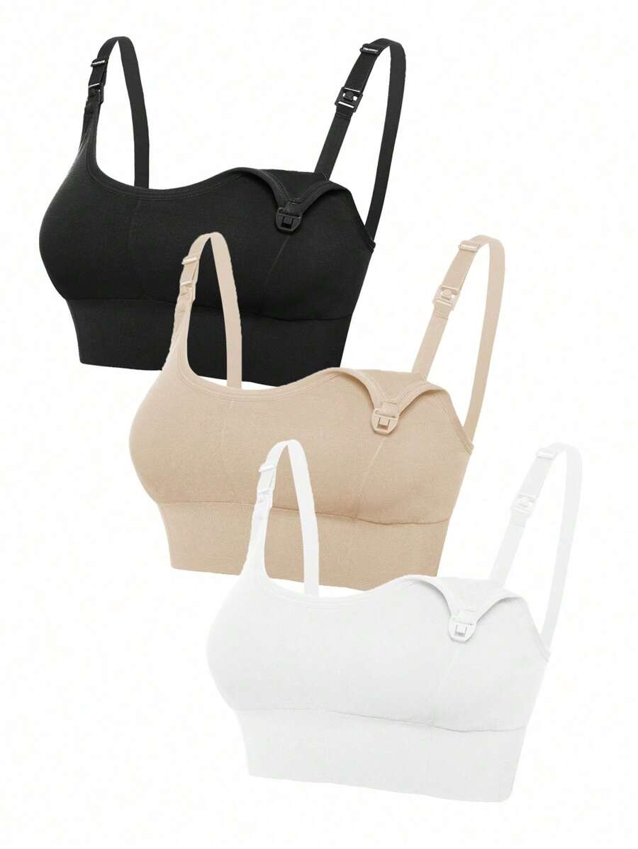 3-Pack Seamless Nursing Bra Set - High Rise Wireless Maternity Bras with Adjustable Straps and Medium Stretch