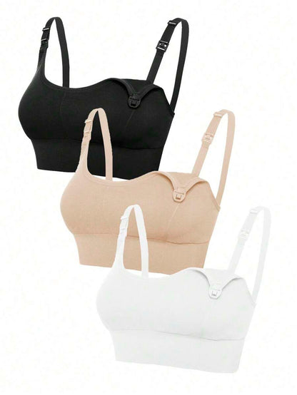 3-Pack Seamless Nursing Bra Set - High Rise Wireless Maternity Bras with Adjustable Straps and Medium Stretch