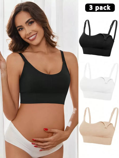 3-Pack Seamless Nursing Bra Set - High Rise Wireless Maternity Bras with Adjustable Straps and Medium Stretch