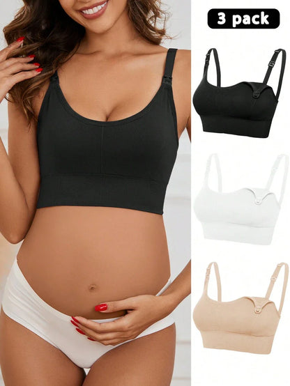 3-Pack Seamless Nursing Bra Set - High Rise Wireless Maternity Bras with Adjustable Straps and Medium Stretch