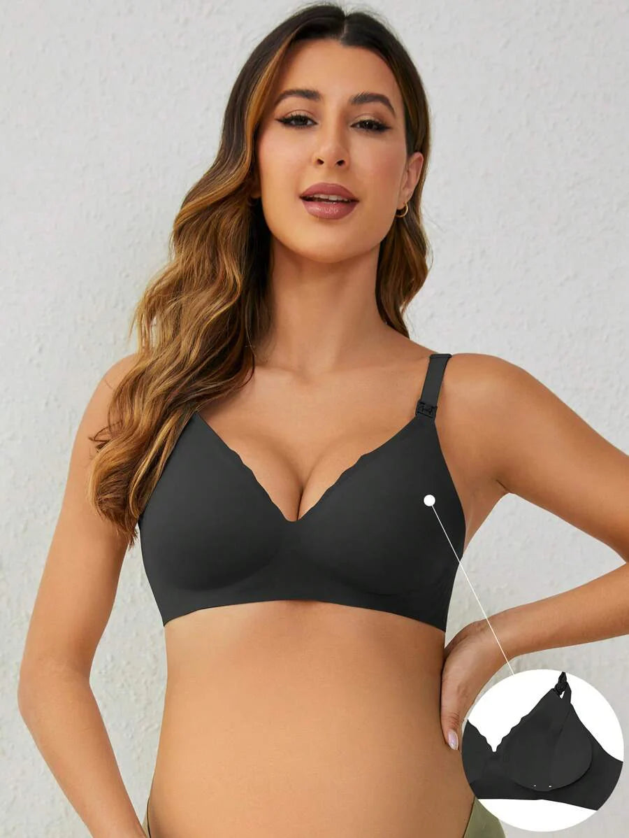Seamless Fruit Print Nursing Bra for Maternity - Wireless Scallop Edge Jelly Style Bra with Removable Padding and Adjustable Straps