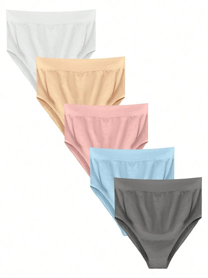 Maternity Seamless Briefs 5 Pack - Solid Color Soft Stretch Comfortable High Waist, Pregnancy