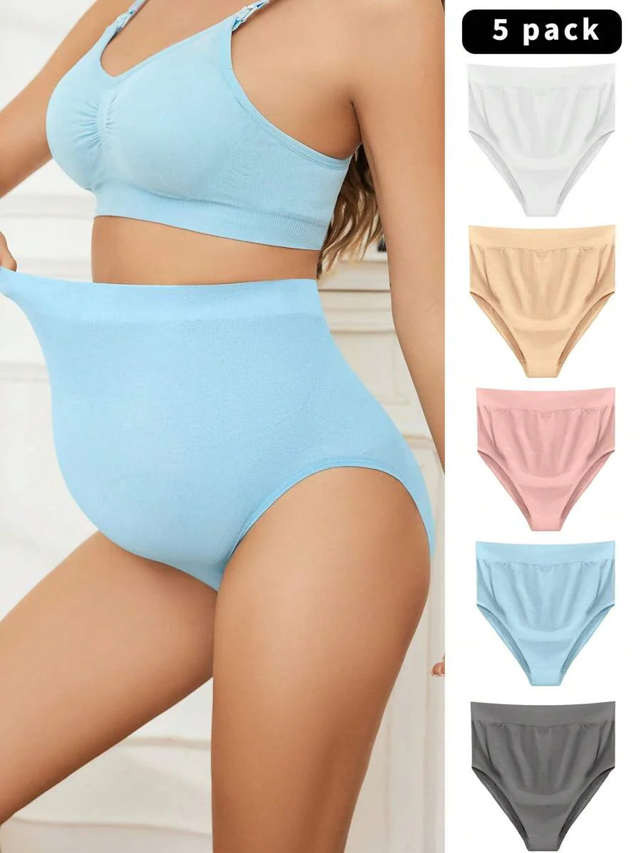 Maternity Briefs - 5 Pack Solid Color High Waist, Multicolor