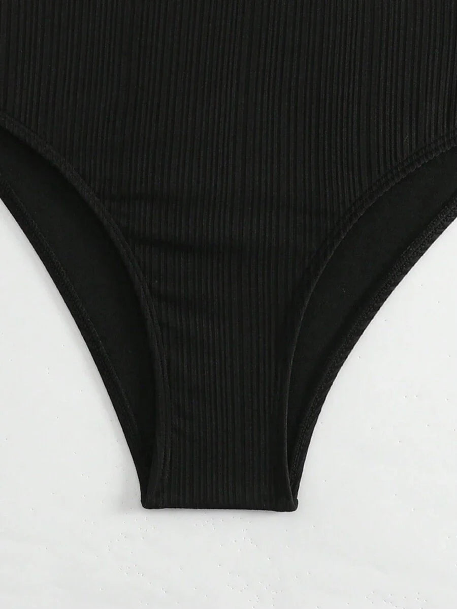 Women's Solid Textured Bikini Set - Halter, Backless, High Waist, Black