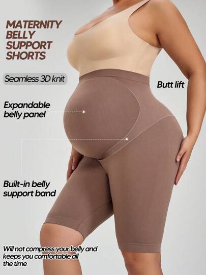 Maternity Seamless High Waist Shorts - Soft Expandable Panel Belly Support