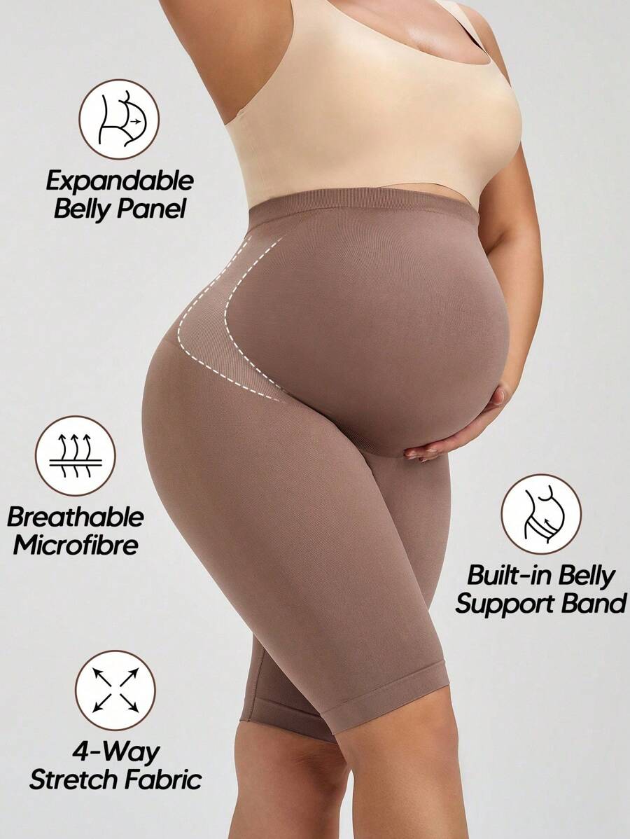 Maternity Seamless High Waist Shorts - Soft Expandable Panel Belly Support