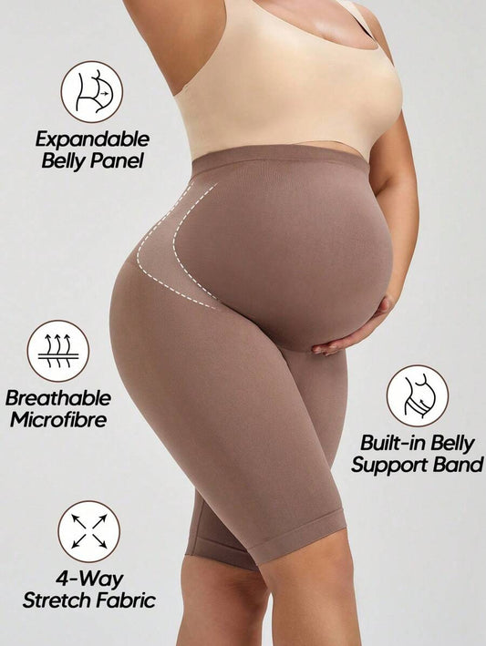 Maternity Seamless High Waist Shorts - Soft Expandable Panel Belly Support
