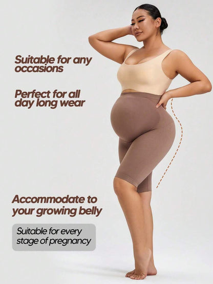 Maternity Seamless High Waist Shorts - Soft Expandable Panel Belly Support