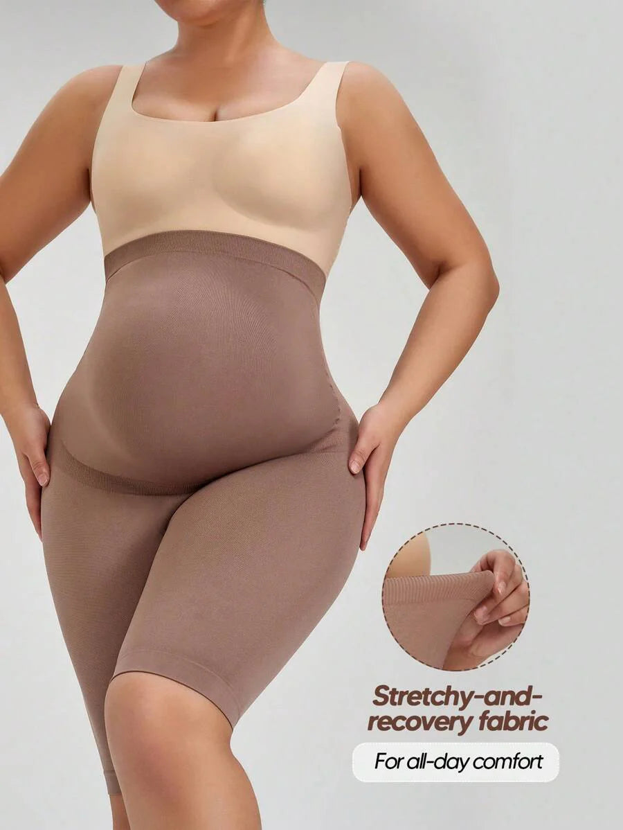 Maternity Seamless High Waist Shorts - Soft Expandable Belly Support (Black)
