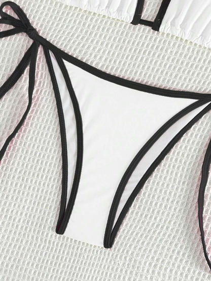 Swim Vcay Women's Summer Beach Contrast Color Halter Tie Sexy Bikini And Triangle Panty Swimwear Set Blue Bikini Yacht Party Outfit Vacation Bikini Boat Party Outfit Women Tie Side Bikini Triangle Bikini Set Light Blue Bikini