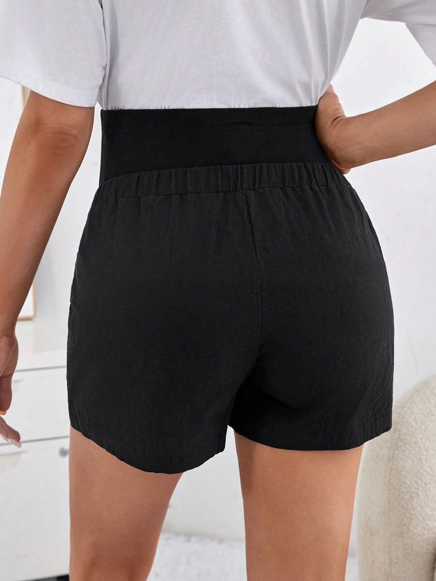 Maternity Casual Shorts - Colorblock, Adjustable Waist, Pocket, Baby Blue