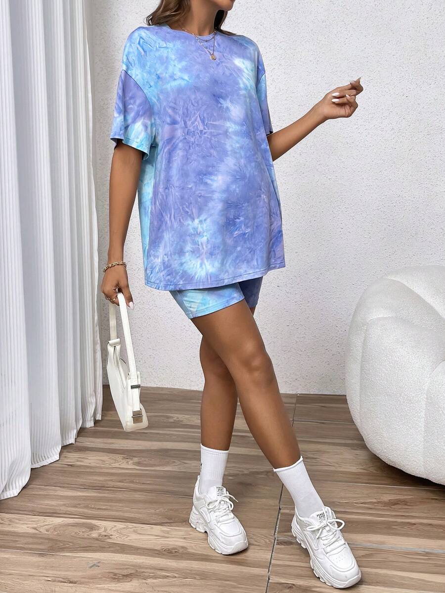 Maternity Summer Two Piece Lounge Set Brown Mama Print Loose Tee and Adjustable Elastic Cycling Shorts Casual Holiday Outfit