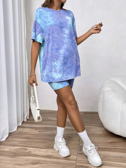 Maternity Summer Two Piece Lounge Set Brown Mama Print Loose Tee and Adjustable Elastic Cycling Shorts Casual Holiday Outfit