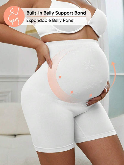 White Summer Maternity Leggings - Jacquard Knit High Waist Casual Fit