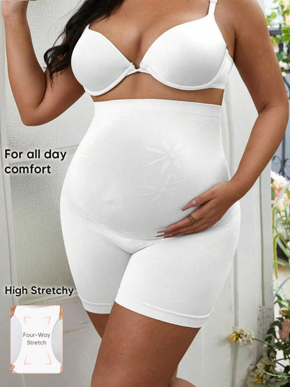 White Summer Maternity Leggings - Jacquard Knit High Waist Casual Fit