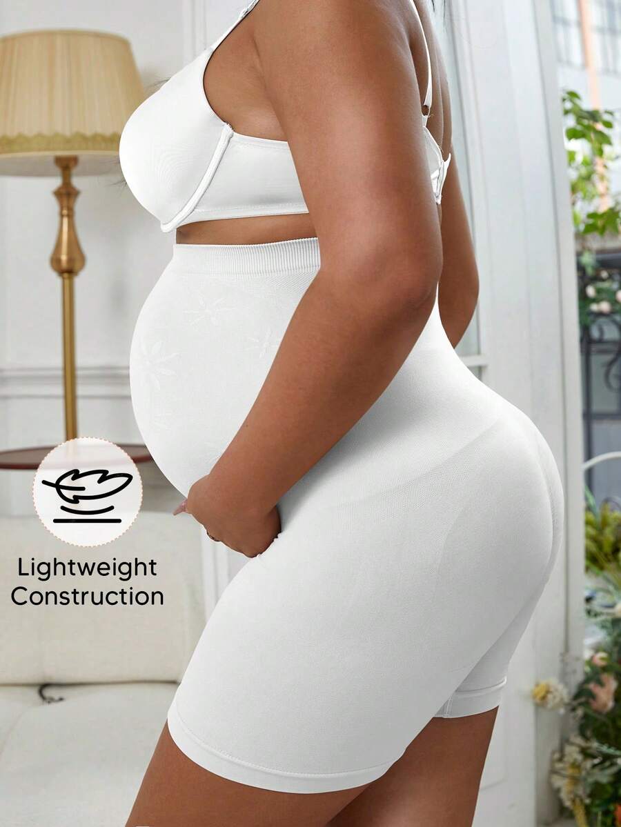Maternity Jacquard High Waist Leggings - Casual White Summer Pregnancy Fit