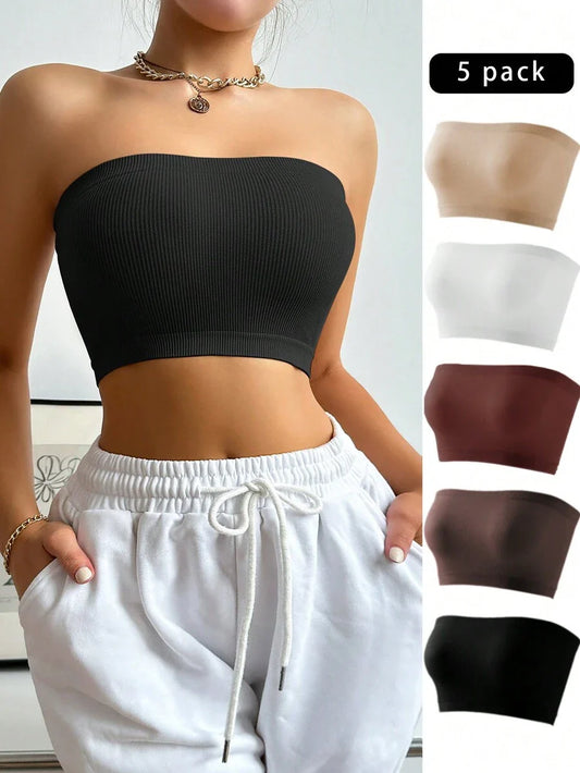 Maternity Camisole Bra 5 Pack - Seamless Solid Color Minimalist Wireless Breastfeeding