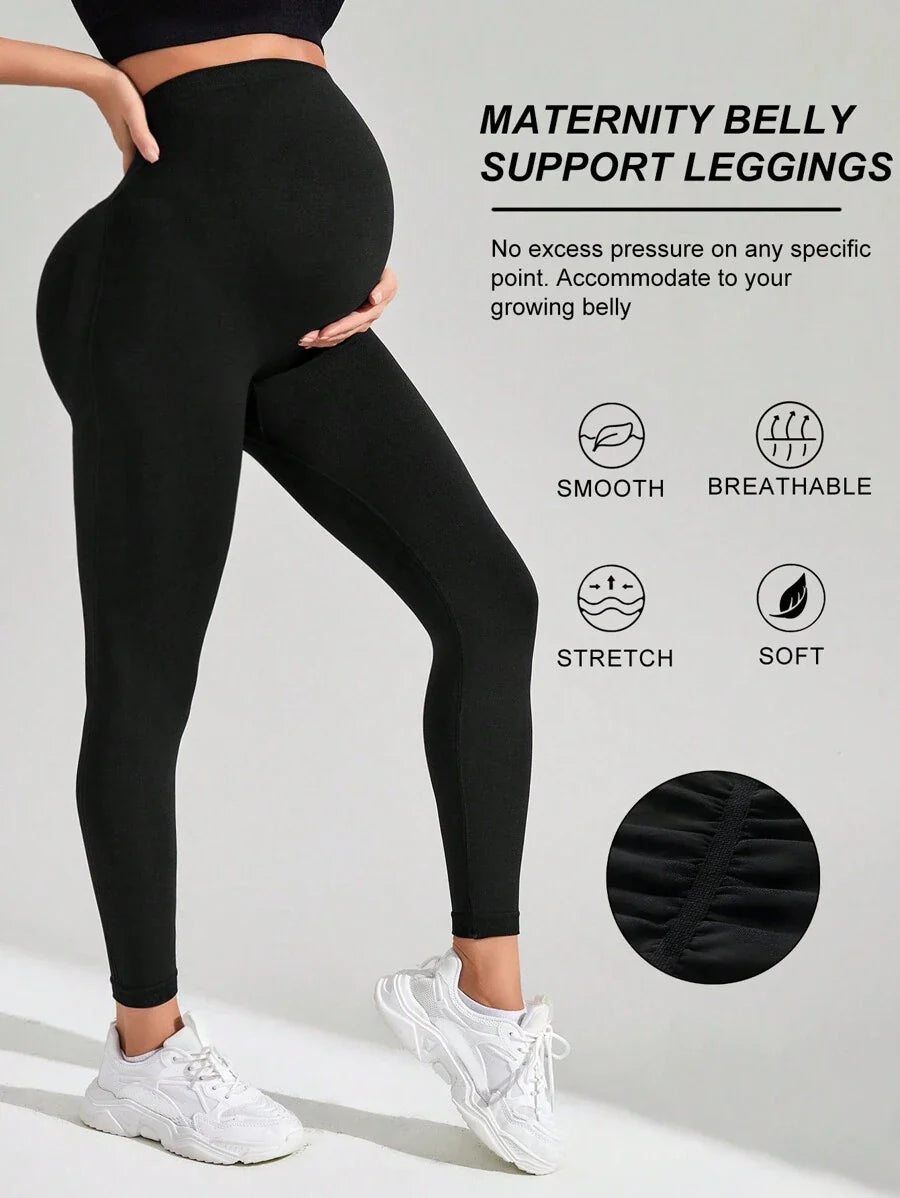 Navy Blue High Waisted Maternity Yoga Leggings - High Stretch Skinny Fit Activewear - Seamless Comfort Daily Wear Pregnancy Tights