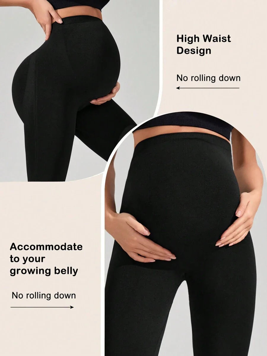 Navy Blue High Waisted Maternity Yoga Leggings - High Stretch Skinny Fit Activewear - Seamless Comfort Daily Wear Pregnancy Tights
