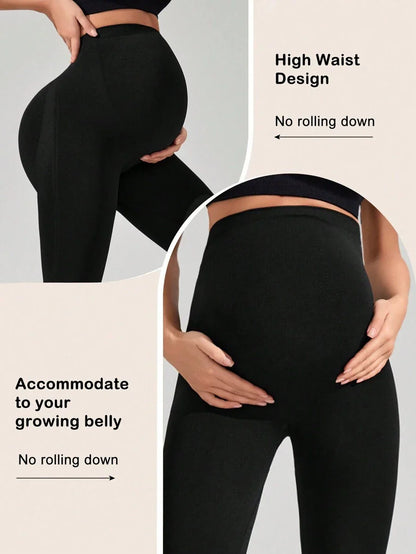 Navy Blue High Waisted Maternity Yoga Leggings - High Stretch Skinny Fit Activewear - Seamless Comfort Daily Wear Pregnancy Tights