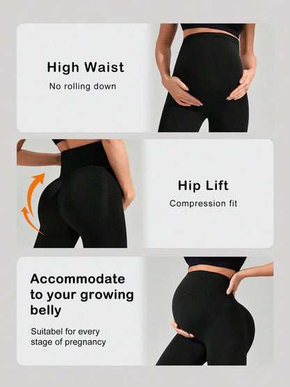 Navy Blue High Waisted Maternity Yoga Leggings - High Stretch Skinny Fit Activewear - Seamless Comfort Daily Wear Pregnancy Tights