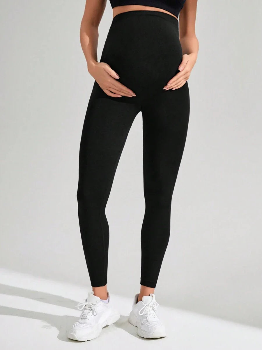 Navy Blue High Waisted Maternity Yoga Leggings - High Stretch Skinny Fit Activewear - Seamless Comfort Daily Wear Pregnancy Tights
