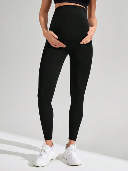 Navy Blue High Waisted Maternity Yoga Leggings - High Stretch Skinny Fit Activewear - Seamless Comfort Daily Wear Pregnancy Tights