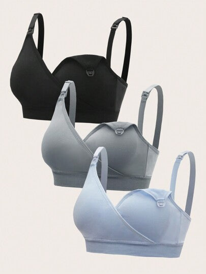 3Pcs Maternity Nursing Bra Set Women Solid Color Comfortable Wireless Breastfeeding Support Bra Set