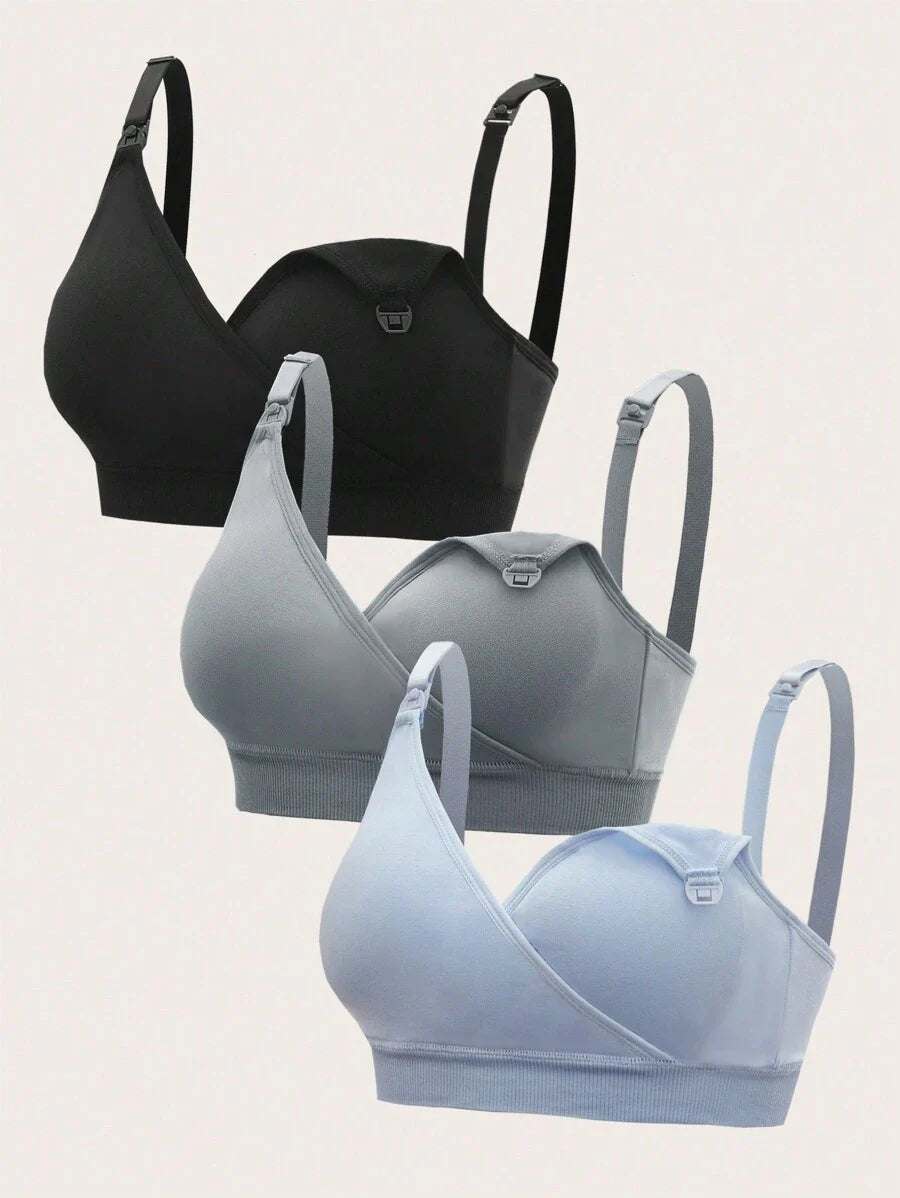 3Pcs Maternity Nursing Bra Set Women Solid Color Comfortable Wireless Breastfeeding Support Bra Set