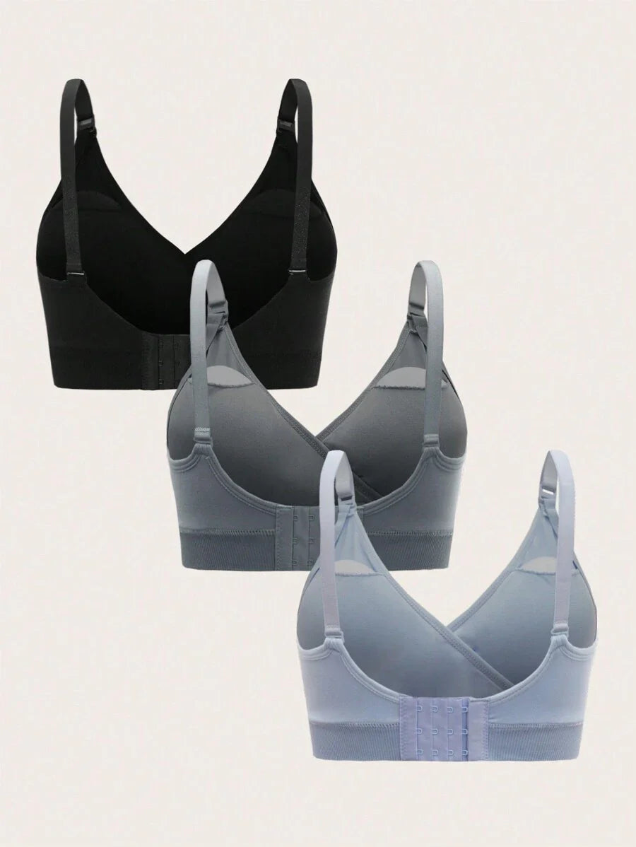 3Pcs Maternity Nursing Bra Set Women Solid Color Comfortable Wireless Breastfeeding Support Bra Set