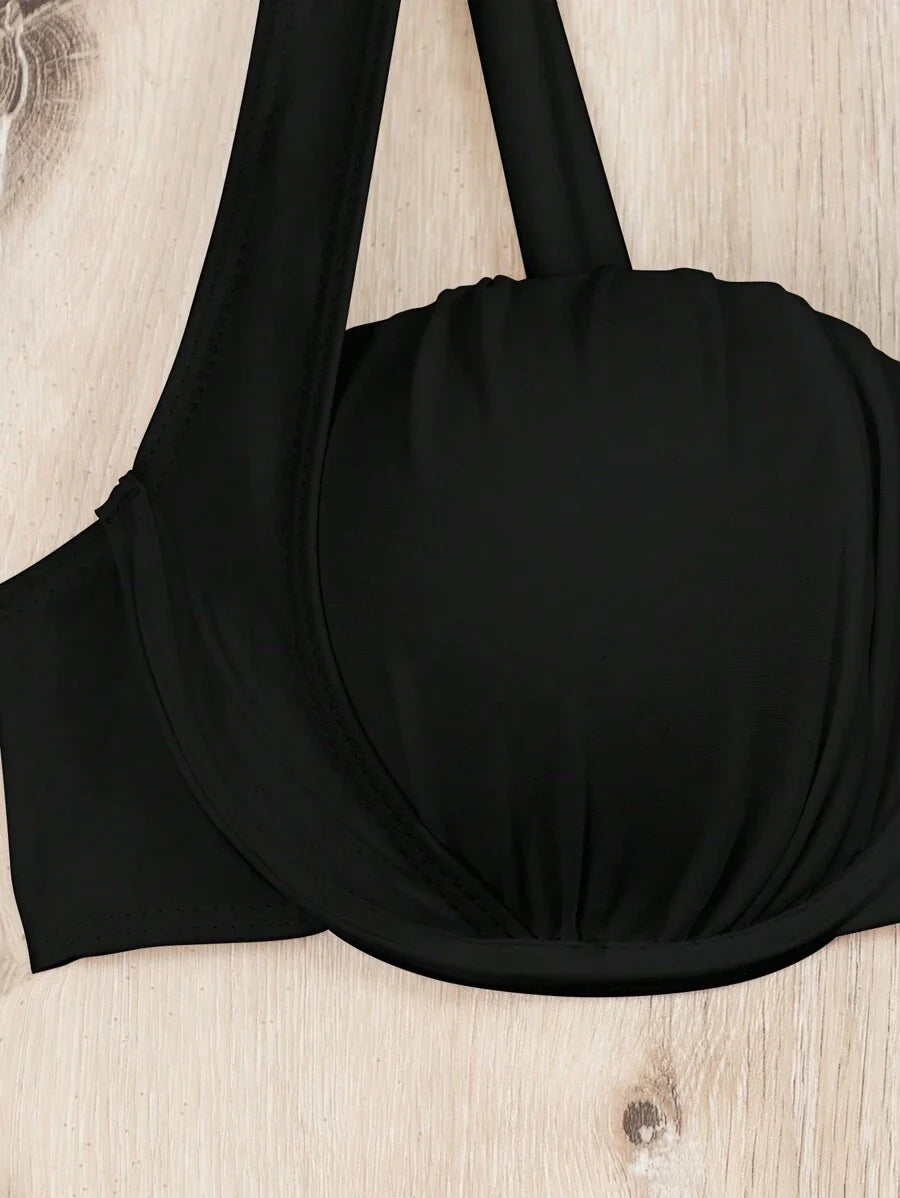 Swim Vcay Summer Beach Solid Color Bikini Set With Underwire And Lace-Up Detail