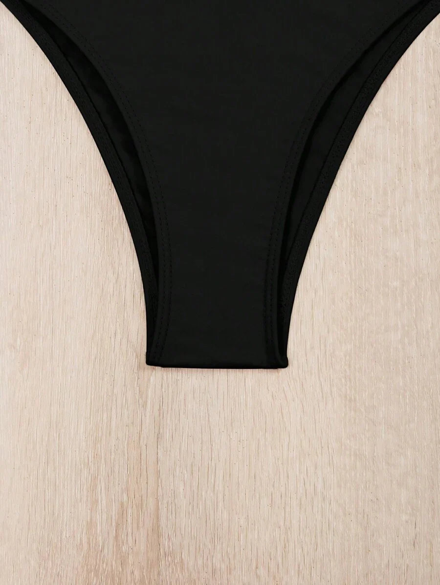 Swim Vcay Summer Beach Women's Solid Color Pleated Bikini Set